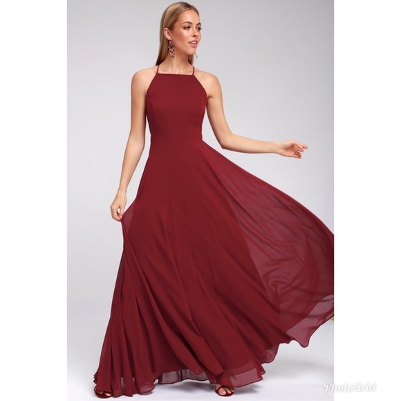 Lulu's Mythical Kind Of Love Wine Red Chiffon Sleeveless Long Maxi Dress Medium - Picture 8 of 12